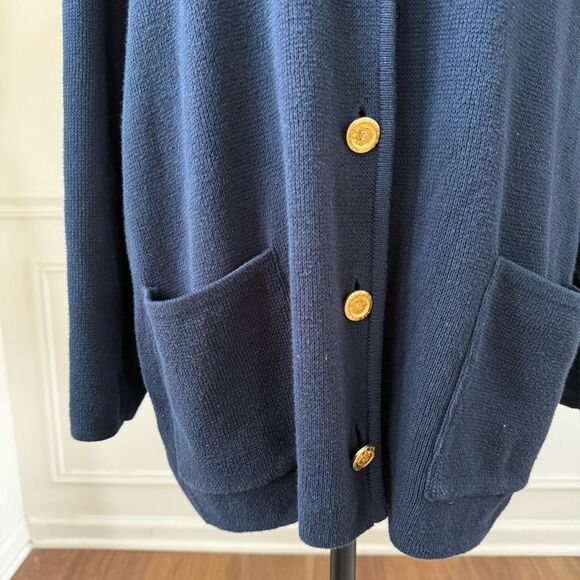 Vintage Liz Claiborne Liz & Co Navy Blue Sweater Blazer Cardigan Crest Prep Scho - Picture 3 of 9